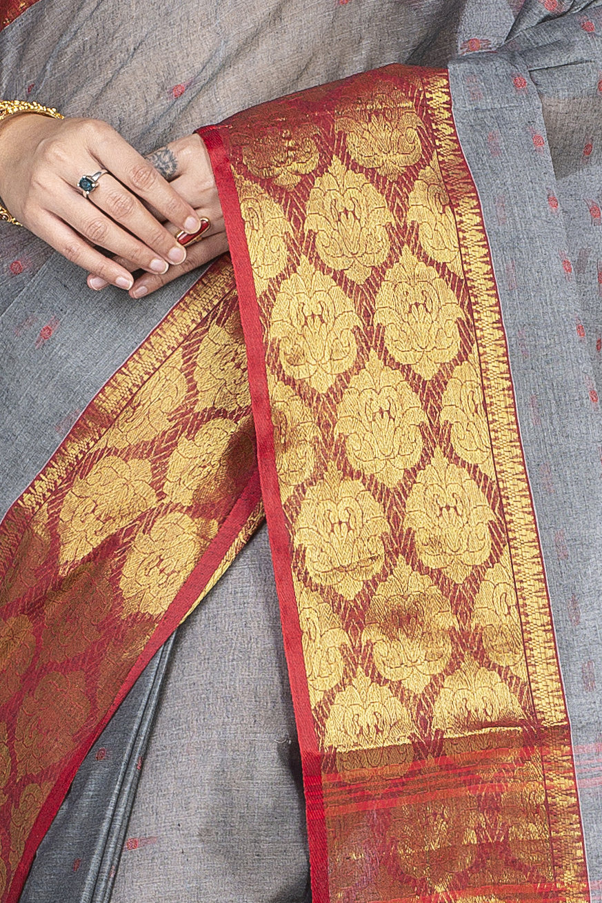 Grey Pure Cotton Asmani Tant Saree (182)